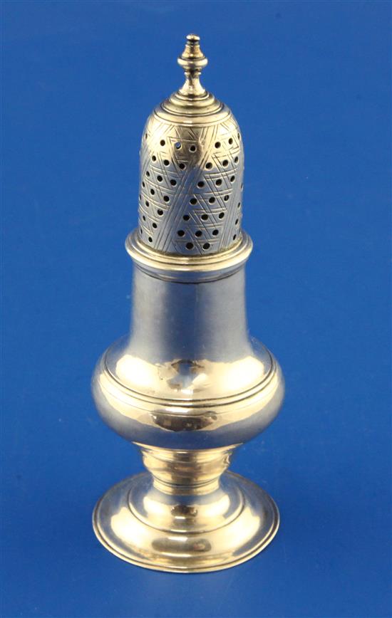 A George III silver baluster caster or pepperette by Thomas Shepherd, 2.5 oz.